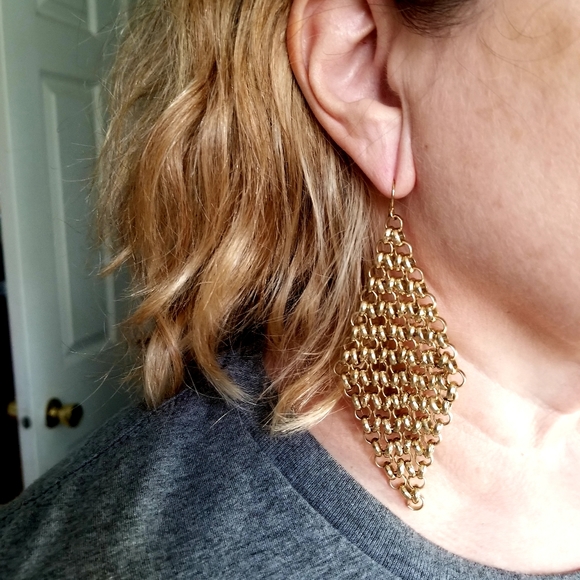 Mandee Gold Tone Large Dangle Drop Earrings - Picture 4 of 6